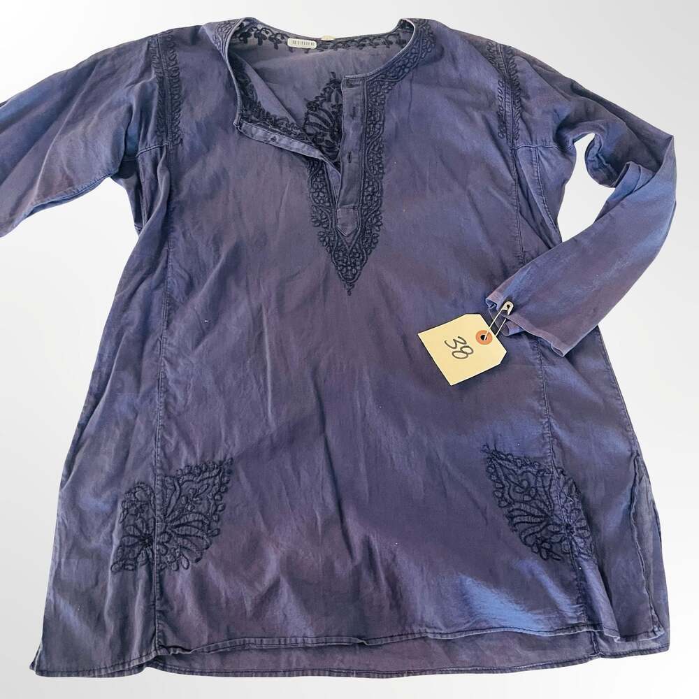 Unbranded Navy Blue Embroidered Long Sleeve Tunic Kurti Top
