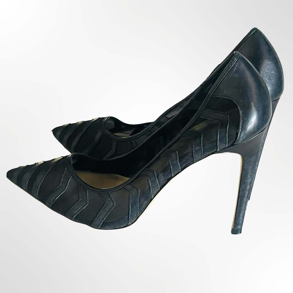 Karen Millen Black Mesh and Leather Pointed Toe Stiletto Pumps