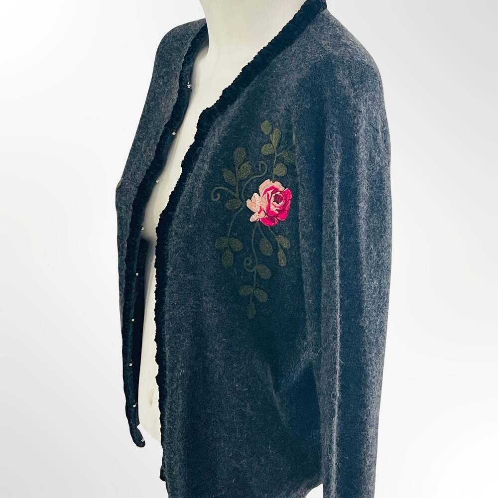 50's/60's Glentex Black Mohair Rosette Cardigan Sz S/M - ,