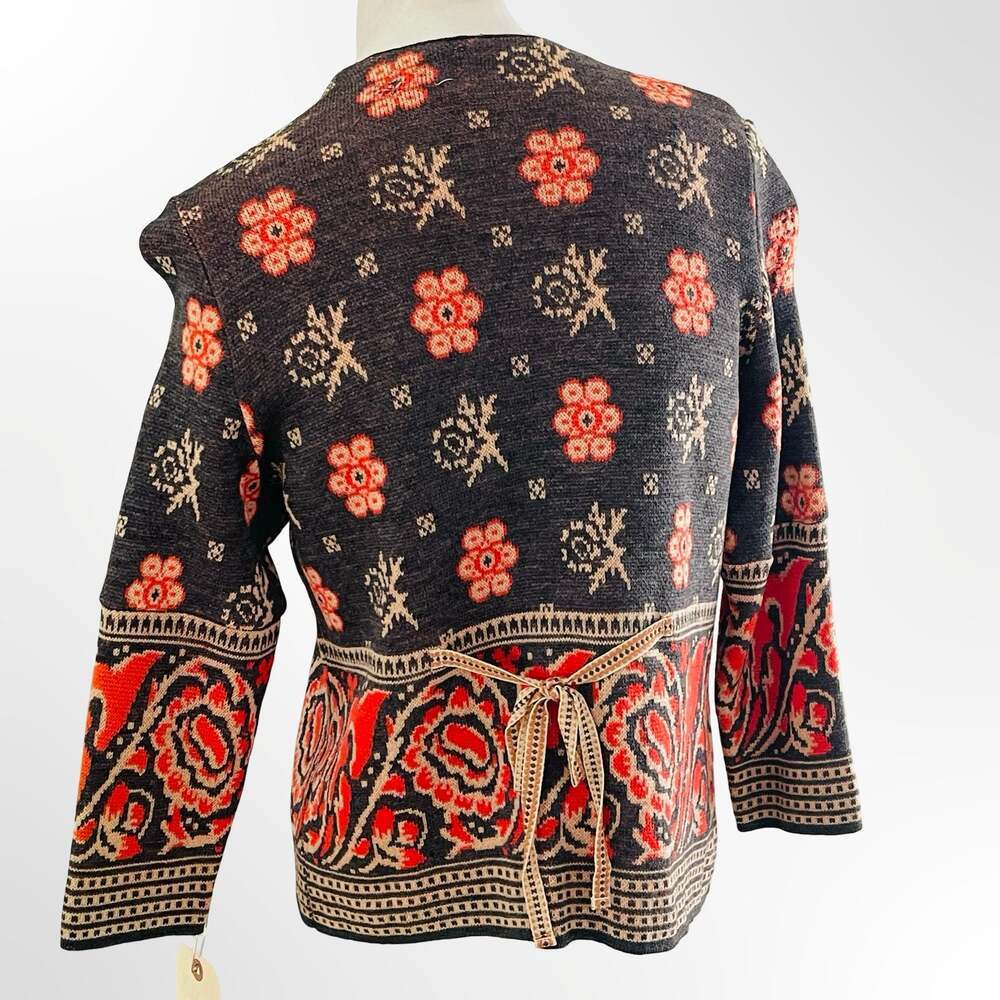 Geiger Collection Wool Cardigan Jacket with Floral and Paisley Pattern