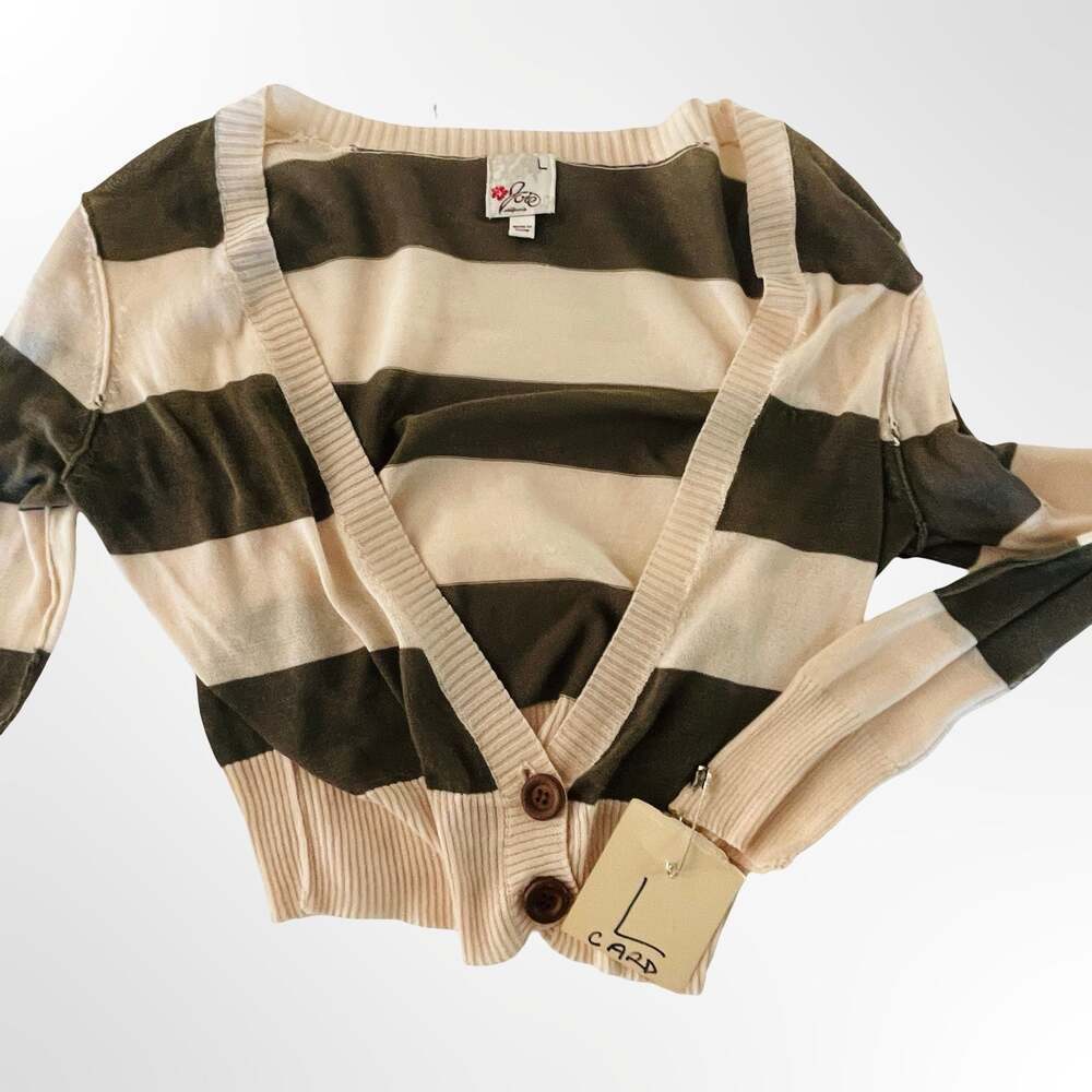 Joie California Striped Cropped Cardigan Sweater Large