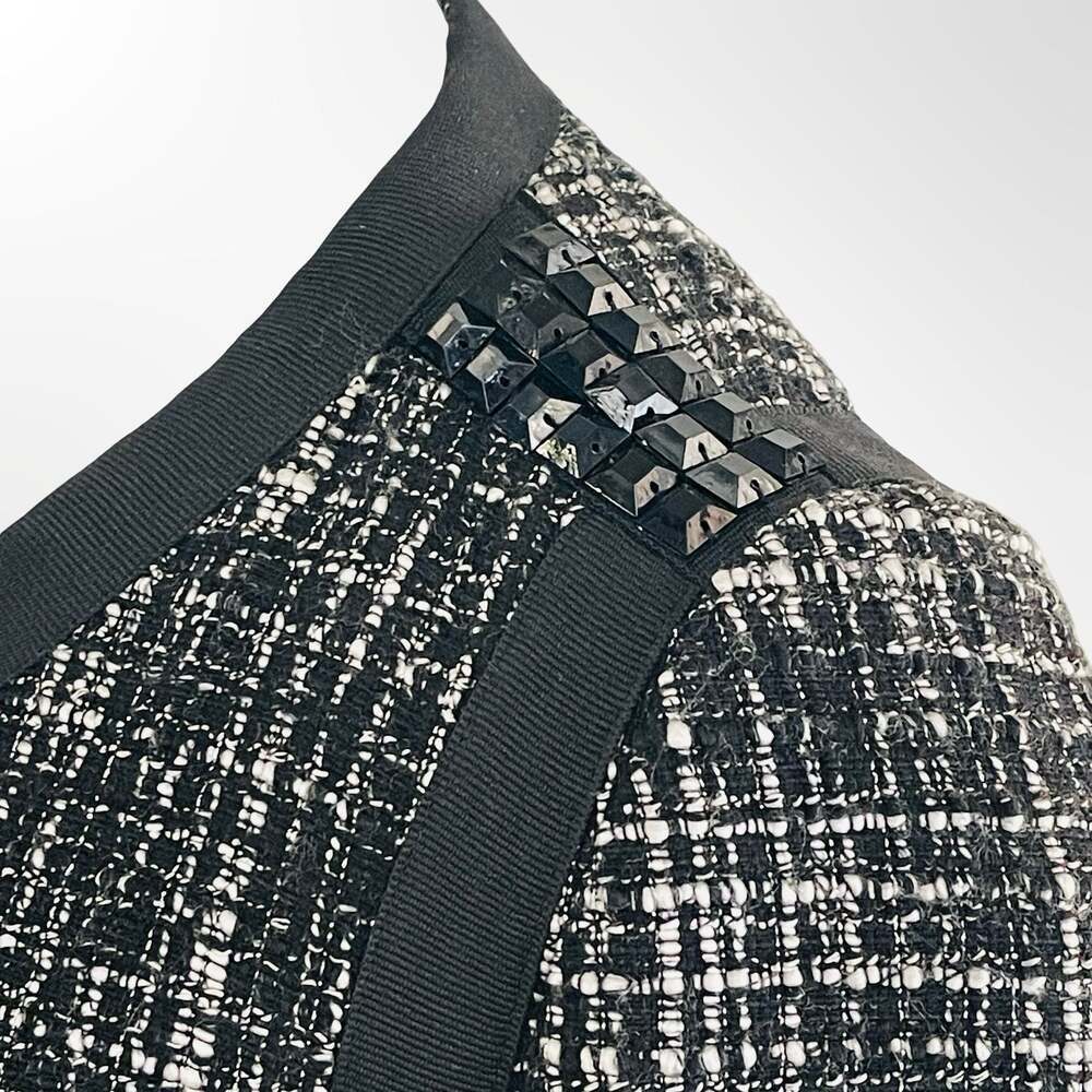H&M Black and White Tweed Textured Jacket with Decorative Embellishments