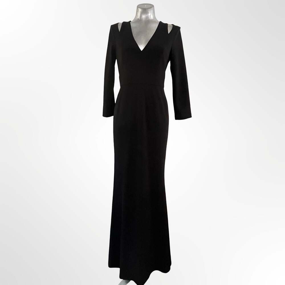 Calvin Klein Women's Black Long Sleeve V-Neck Formal Dress with Shoulder Cutouts