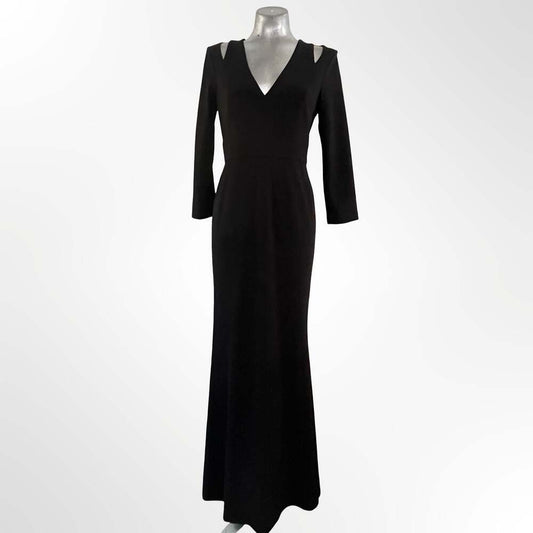 Calvin Klein Women's Black Long Sleeve V-Neck Formal Dress with Shoulder Cutouts