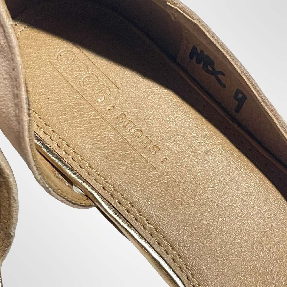 ASOS Shoes Beige Suede and Gold Pointed Toe D'Orsay Flats