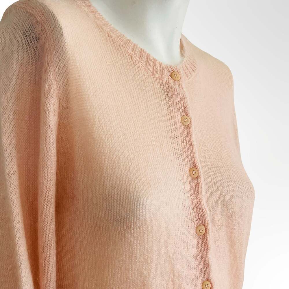 Vintage Early 2000s Baby Pink Angora Wool Blend Cardigan Sweater XS