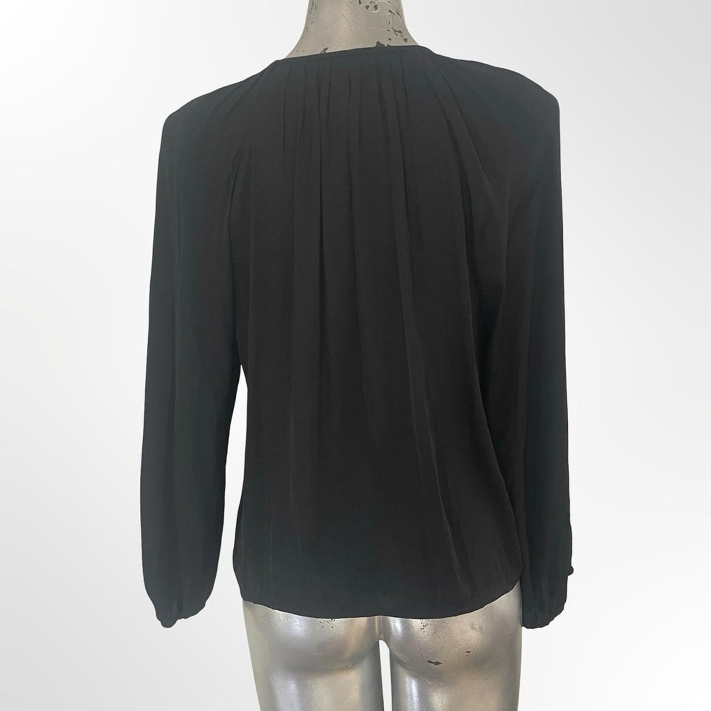 a new day Black Long-Sleeve Scoop Neck Pleated Blouse
