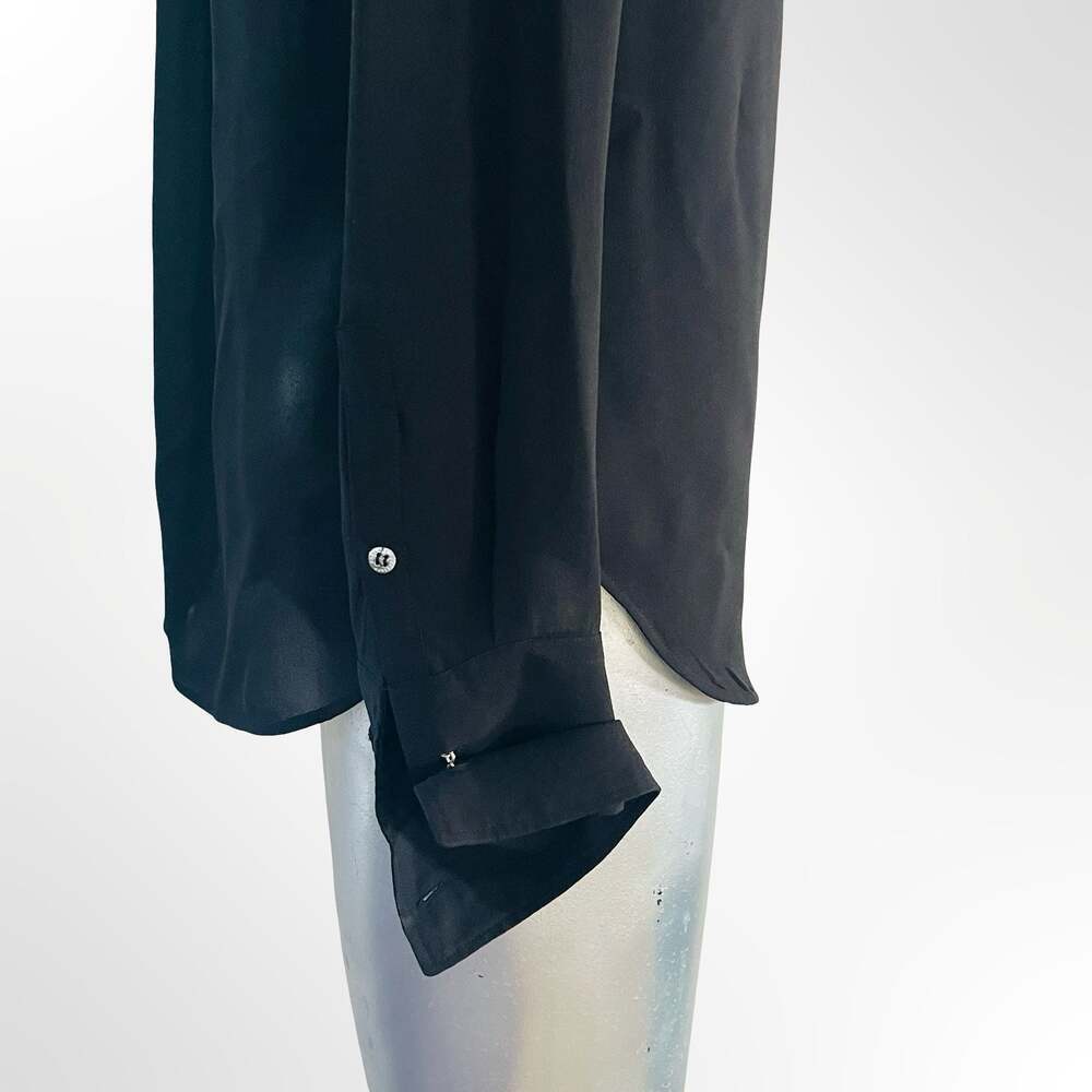 Belstaff Women's Black Silk Long Sleeve Blouse with Brass Stud Embellishments