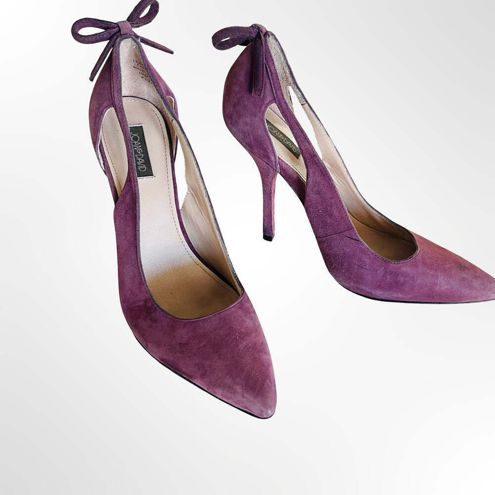 Joan & David Purple Suede Pointed-Toe Heels with Bow Detail