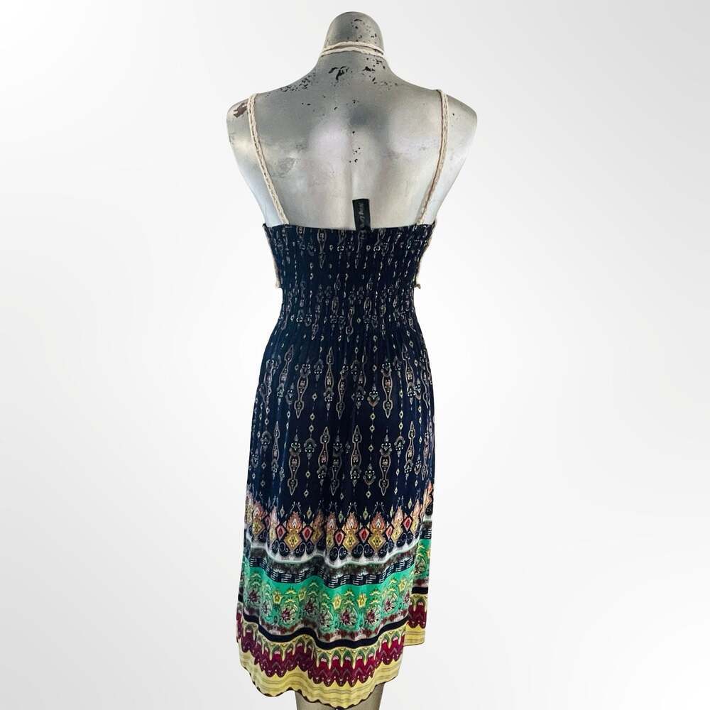 Ming Long Women's Boho Floral Smocked Midi Dress with Crochet Top