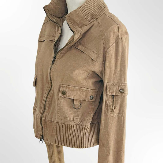 Ashley by 2G International Women's Brown Utility Cargo Jacket, Size Medium