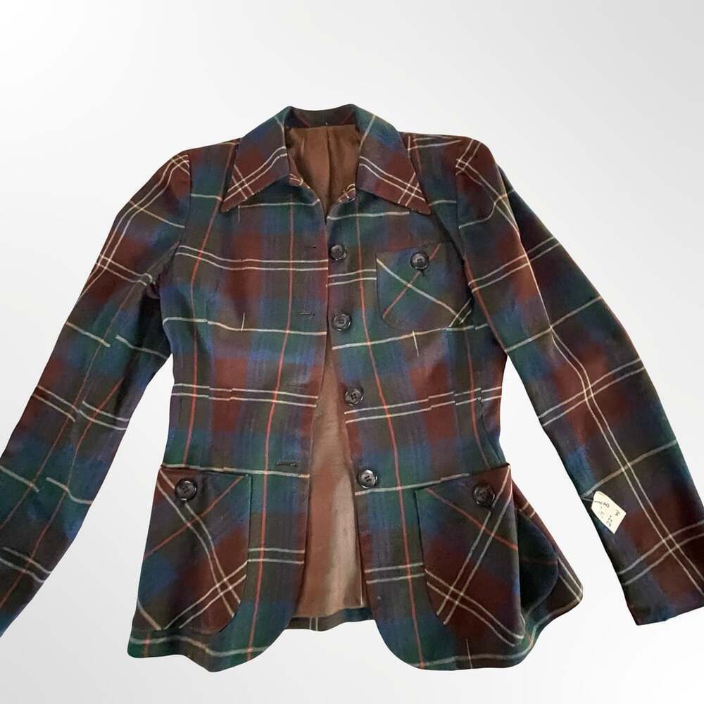 Arthur Jay Vintage Tartan Plaid Wool Blazer Jacket with Pockets