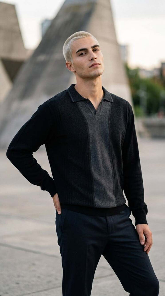 St. Croix Knits Vintage 100% Merino Wool Polo Sweater Black XL