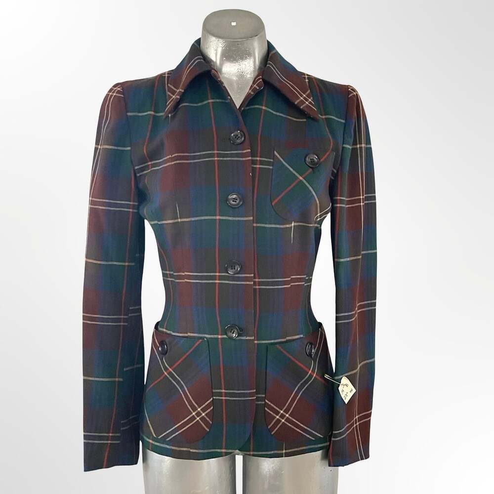 Arthur Jay Vintage Tartan Plaid Wool Blazer Jacket with Pockets