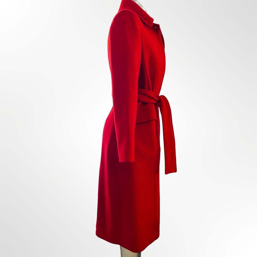 Vintage Red Wool Belted Long Trench Coat
