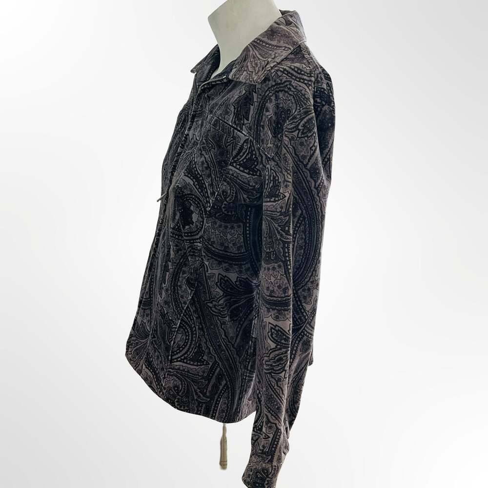 Jones New York Signature Full Zip Paisley Print Velvet Jacket