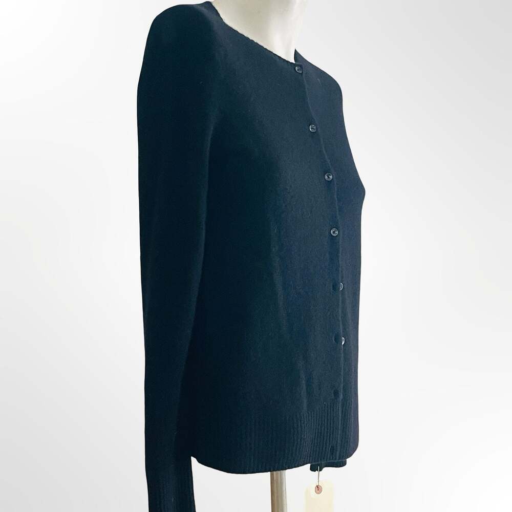 Women's Black Cashmere Crew Neck Button Front Cardigan Sweater