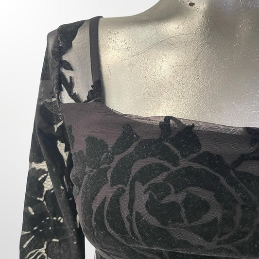 Fashion Nova Floral Velvet Burnout Square-Neck Crop Top
