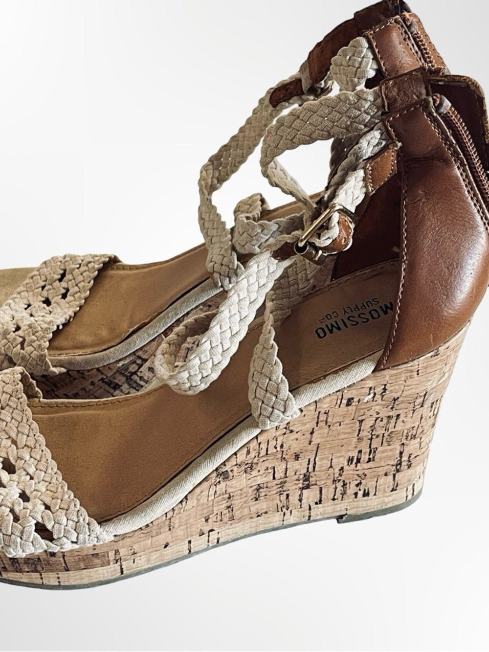 Mossimo Supply Co. Cream Braided Cork Wedge Sandals with Brown Heel