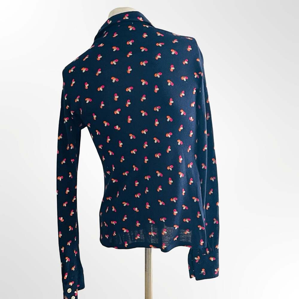 Vintage 1970s Midi-Textile Bullock's Navy Blue Print Button-Down Shirt