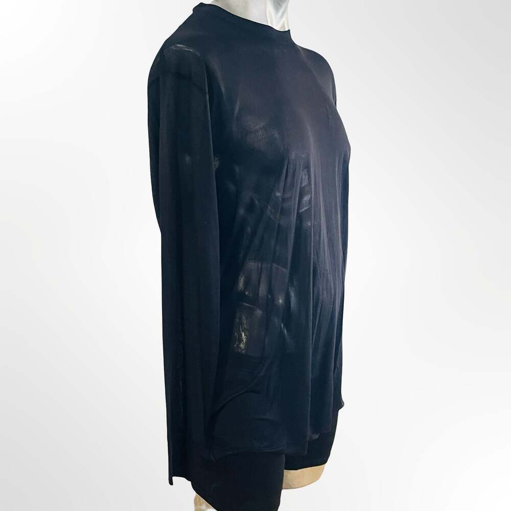 Men's Black See-Through Sheer Mesh Long Sleeve Crew Neck Top