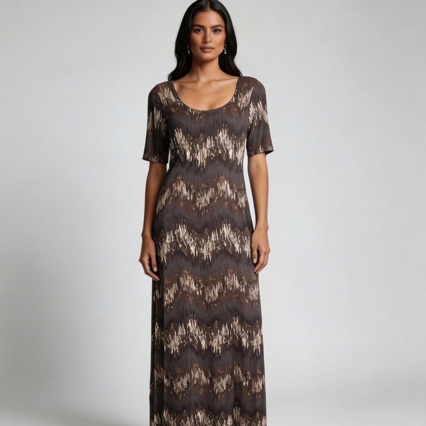 Cynthia Rowley Brown Wave-Pattern Maxi Dress