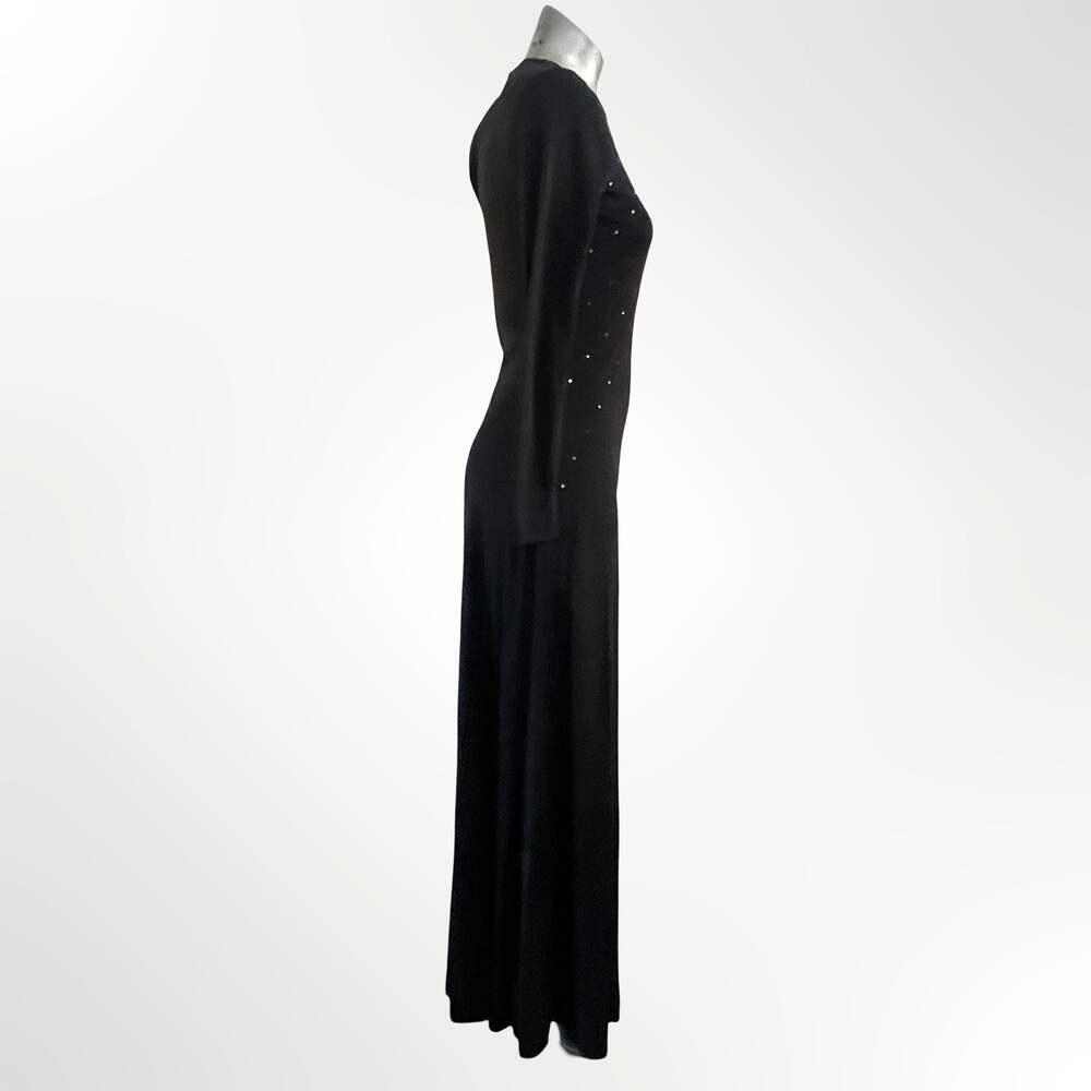 Joseph Magnin Vintage Long Sleeve Black Gown with Rhinestones