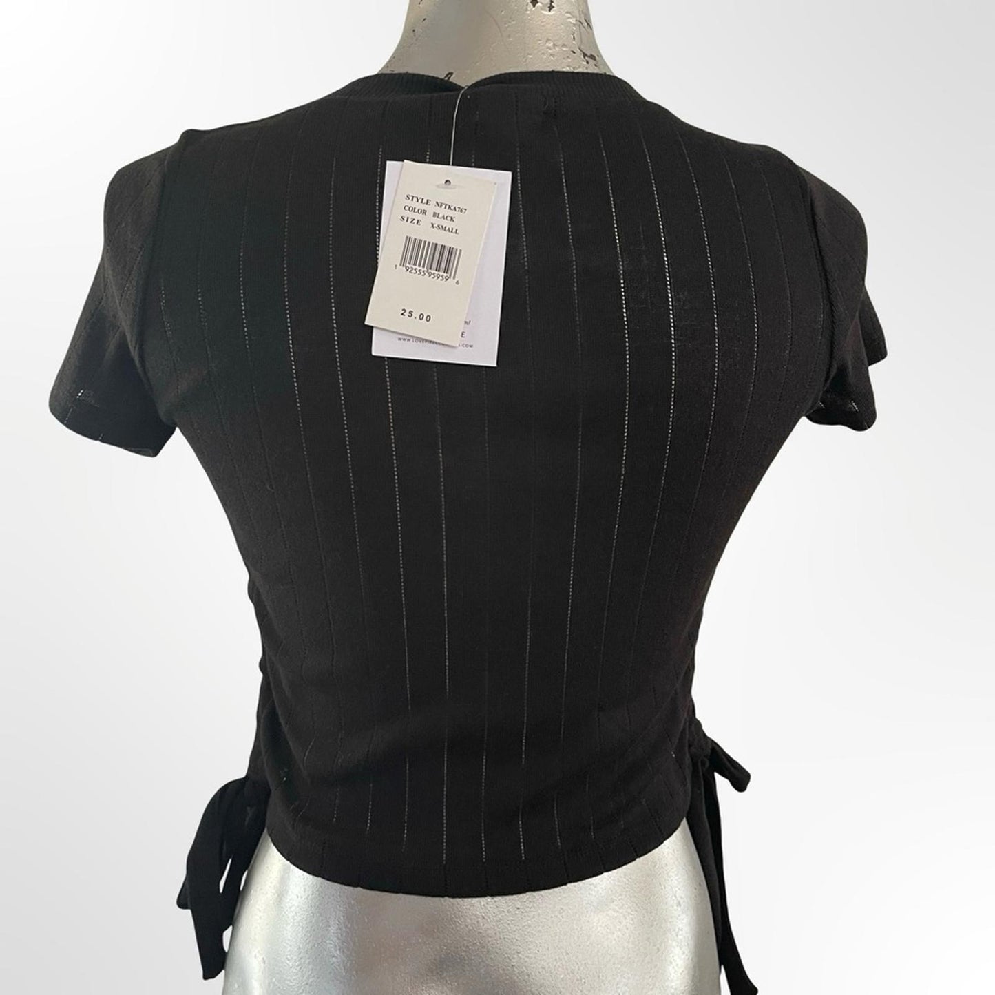 love, Fire Black Ribbed Crop Top with Tie Sides XS NWT