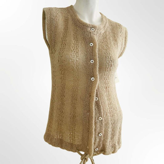Vintage Joan Leslie by Kasper Knit Sleeveless Cardigan Vest Sweater Beige