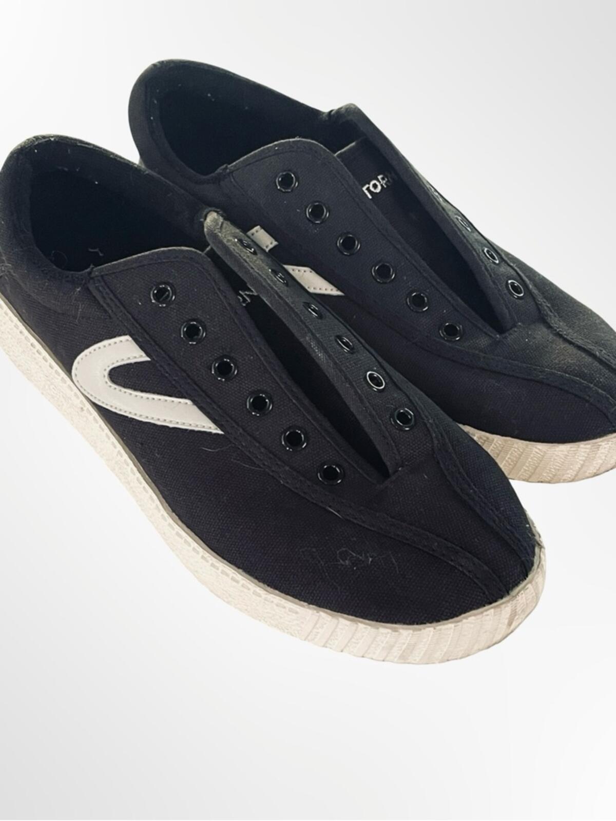Tretorn Black Canvas Slip-On Sneakers w. White Side Chevron