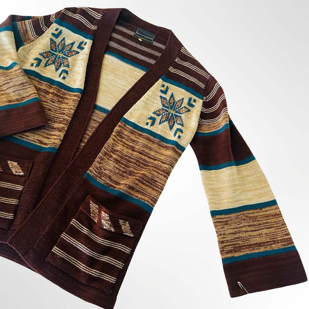 Monarch Knits Vintage Aztec Pattern Open Front Cardigan Sweater