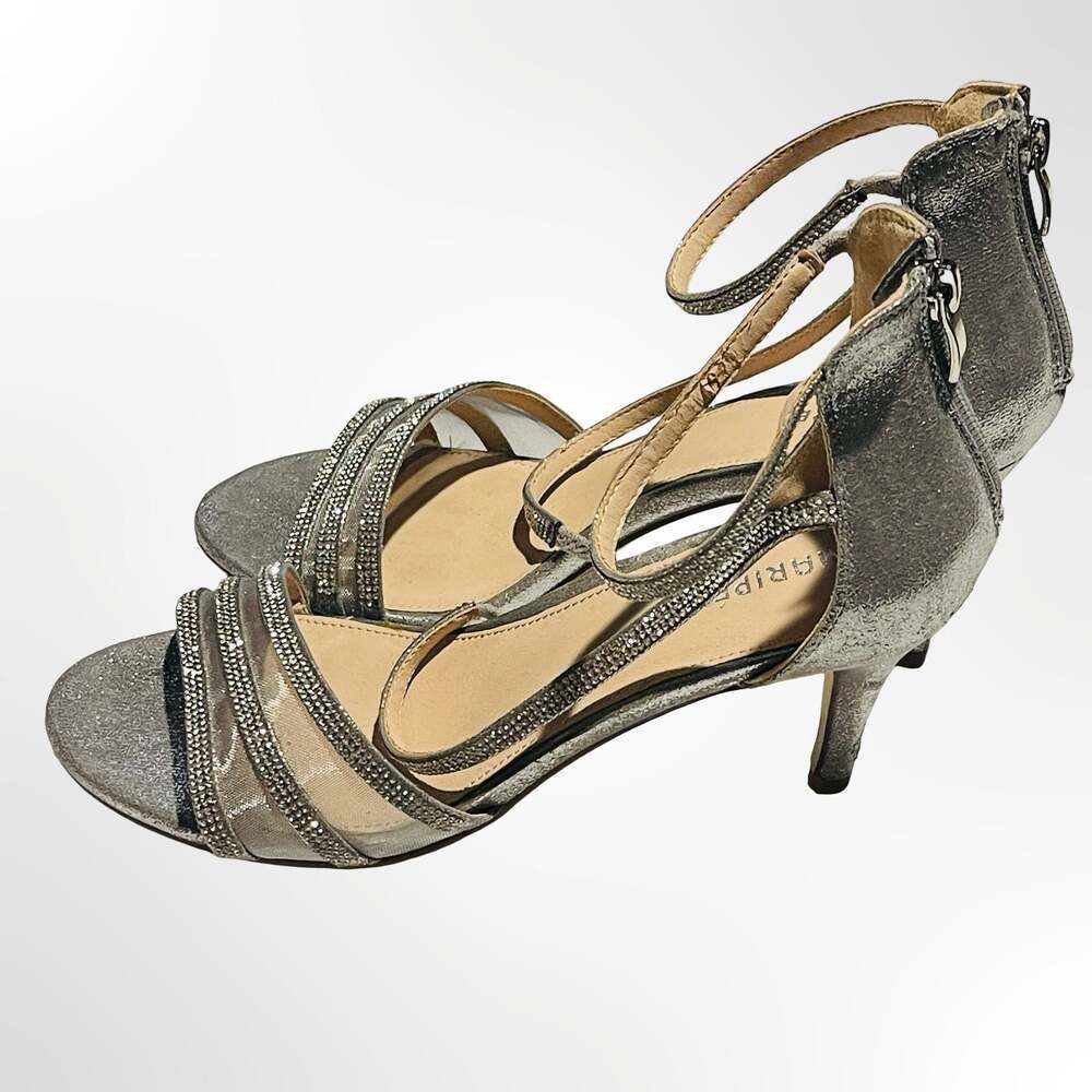 Maripé Ella Metallic Silver Glitter Strappy Stiletto Heel Sandals