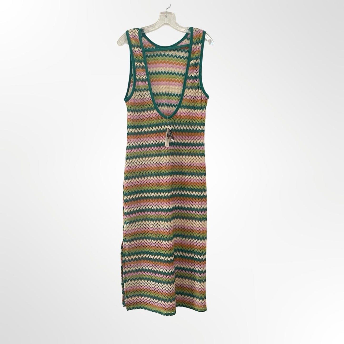Miken Sleeveless Zigzag Maxi Dress in Green and Pink XL NWT