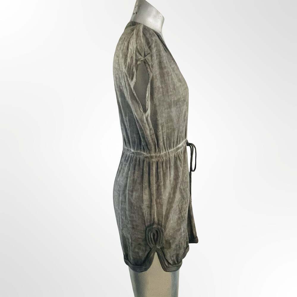 Theme Womens Gray Mineral Wash V-Neck Drawstring Romper Size L