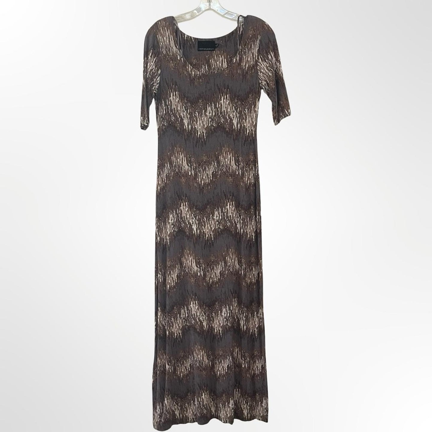 Cynthia Rowley Brown Wave-Pattern Maxi Dress