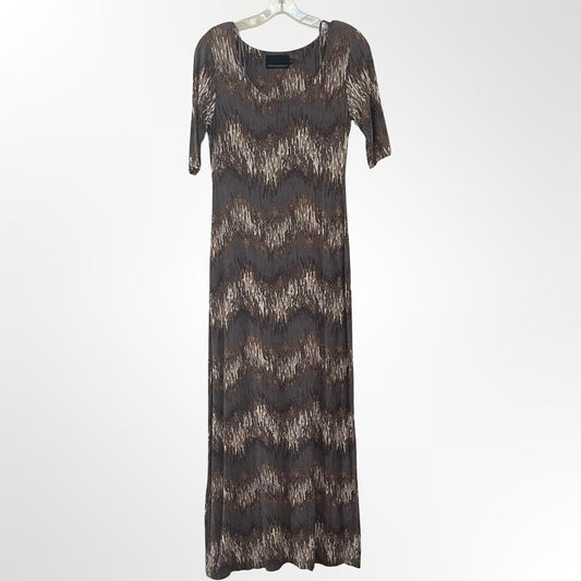 Cynthia Rowley Brown Wave-Pattern Maxi Dress