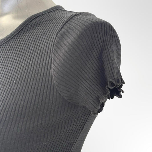Art Class Black Ribbed Short Sleeve Henley Top