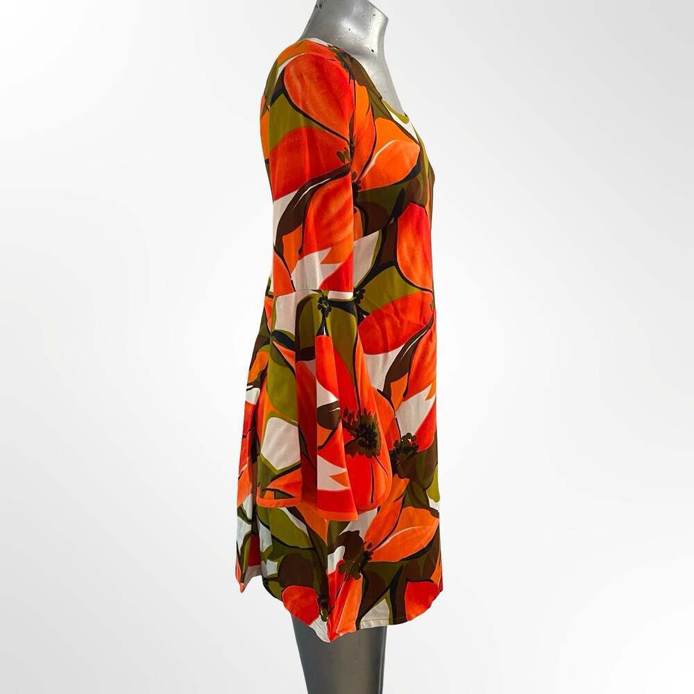 1960s Kamehameha  Floral Colorful Orange Cotton Sun Dress