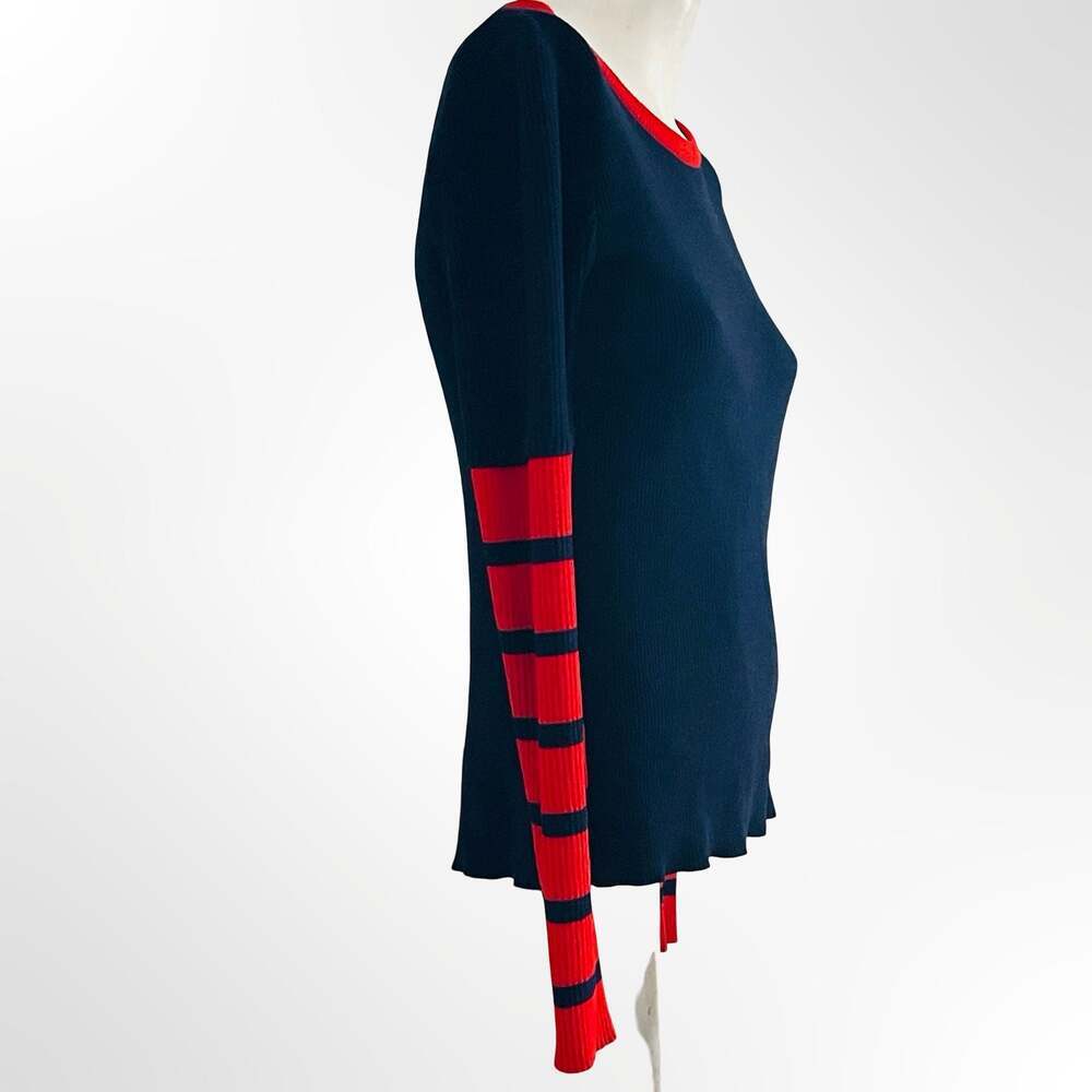 Andros Navy and Red Striped Long Sleeve Ribbed Knit Sweater