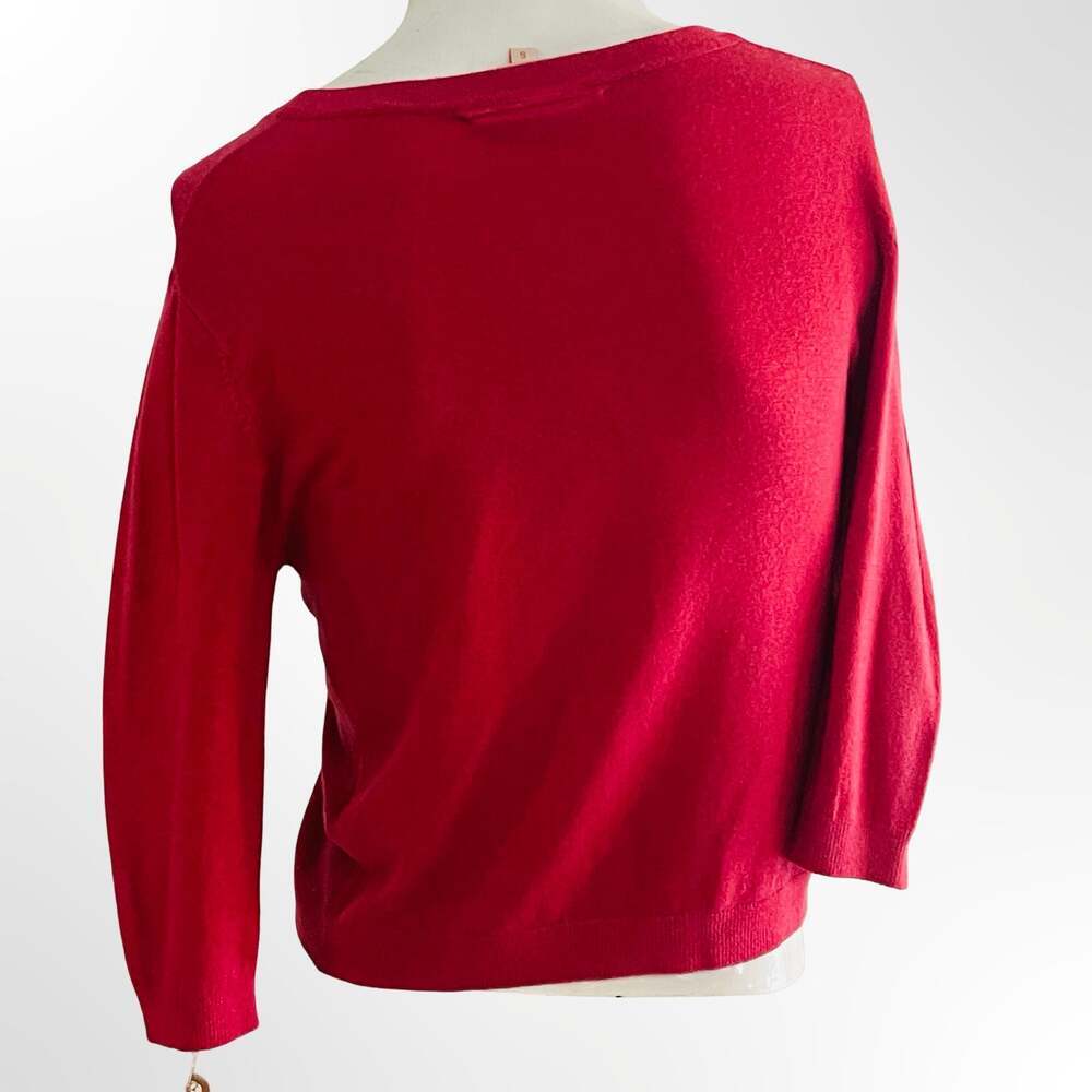 La Coquille Vintage Red Floral Embroidered Cardigan Sweater