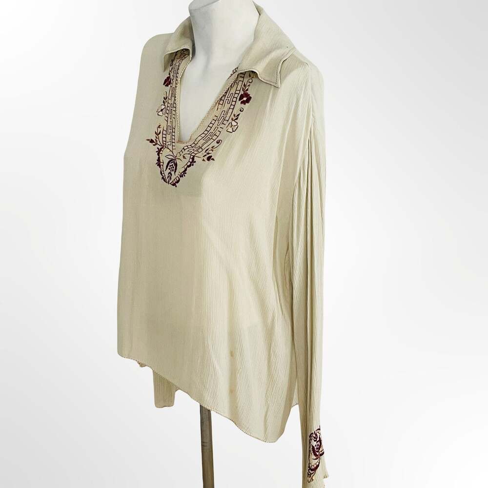 Vintage Peasant Top Blouse Embroidered Floral 70s Hippie Bohemian