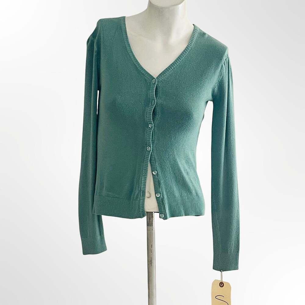 Weihong Green V-Neck Button-Up Knit Cardigan Sweater Size S/M