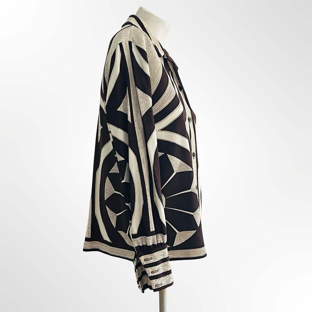 Vintage Ban-Lon Geometric Print Button-Up Shirt Brown Cream Size L