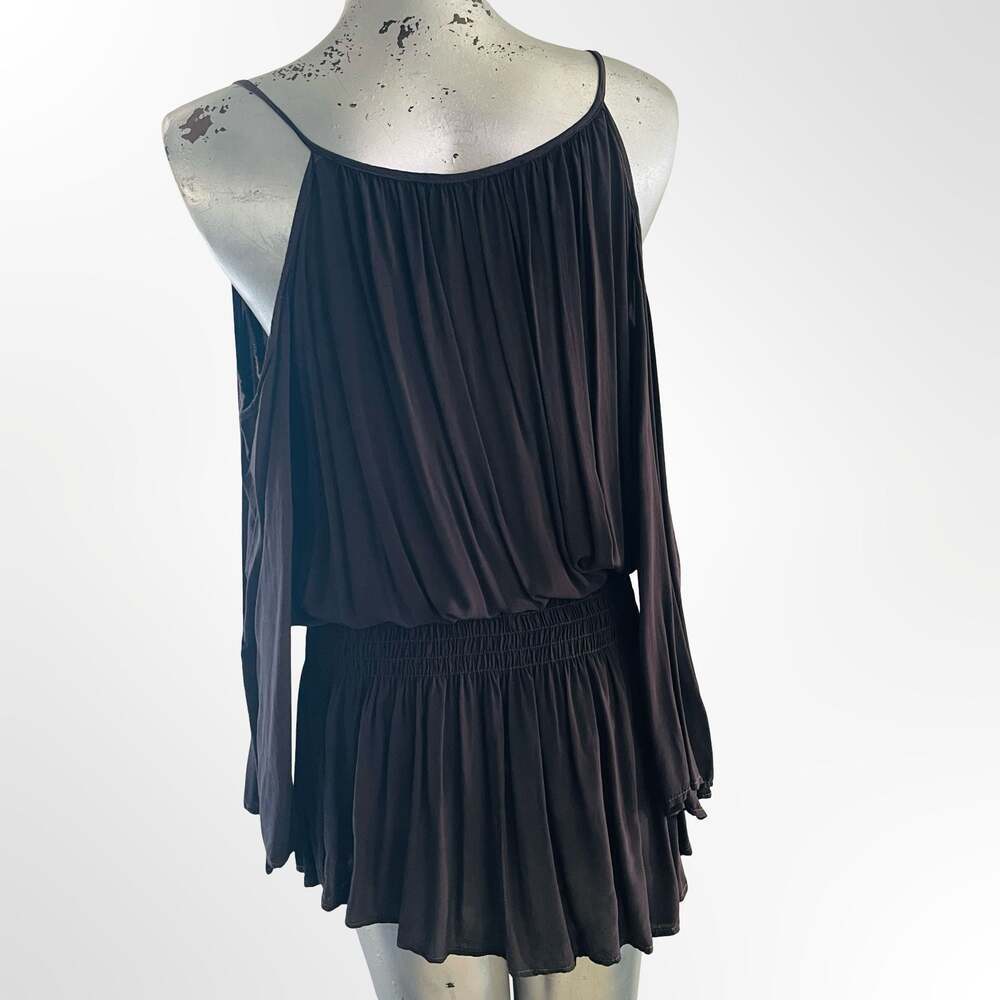 Blue Life Rayon Cold Shoulder Smocked Waist Mini Dress Size S