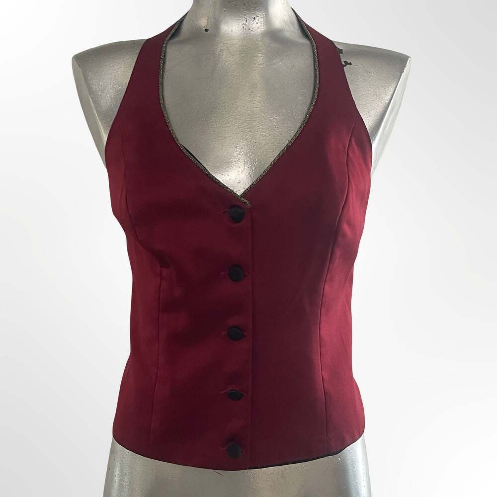 Women's Burgundy Halter Vest Button-Down Waistcoat
