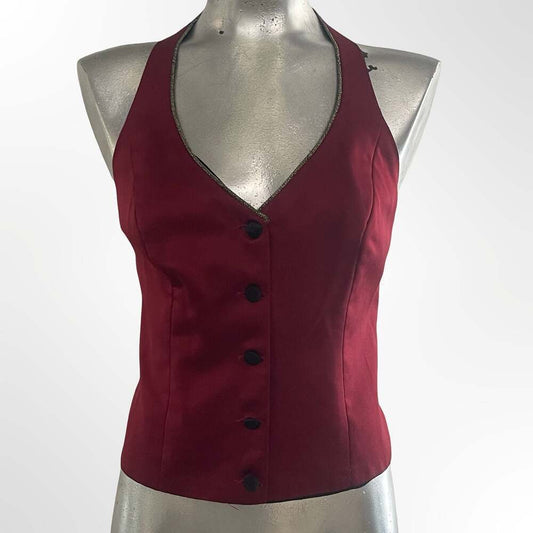 Women's Burgundy Halter Vest Button-Down Waistcoat