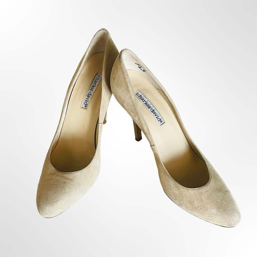 Charles David Beige Suede Pointed Toe Stiletto Pumps