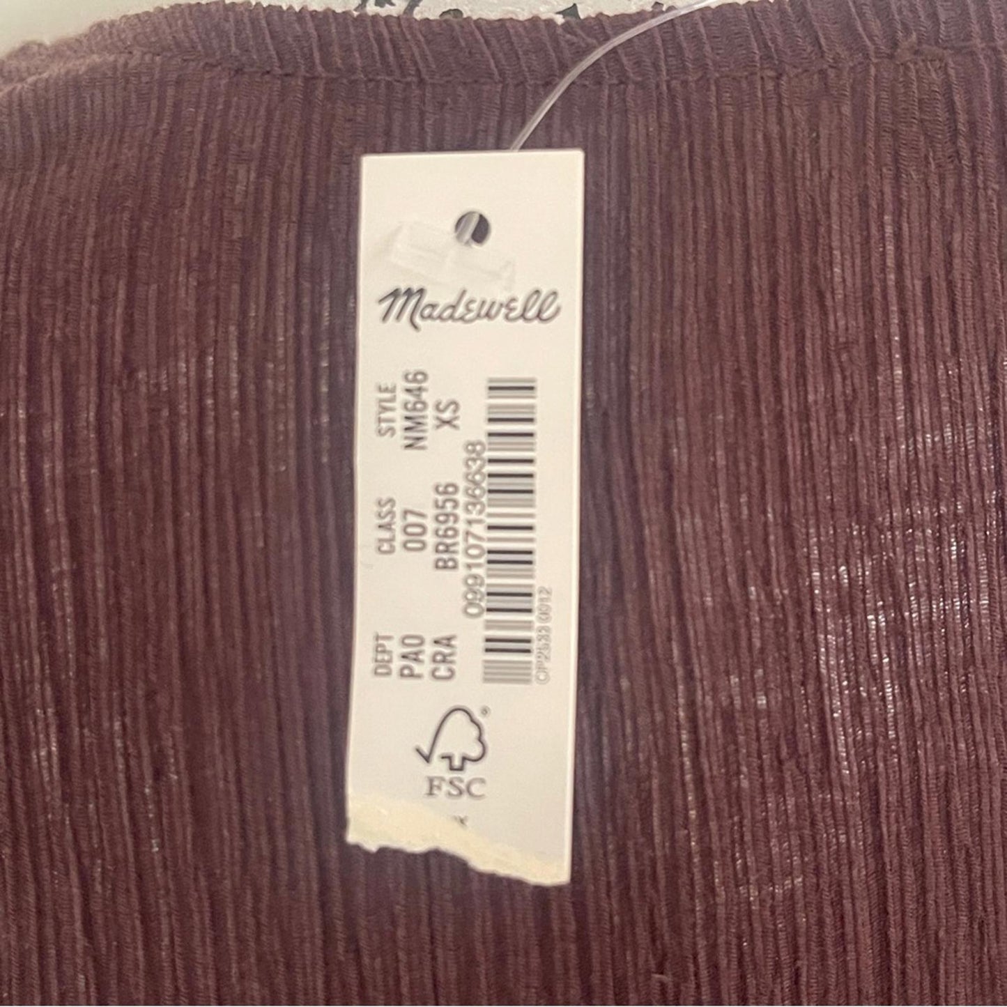 Madewell Brown Long Sleeve V-Neck Ruched Front Top