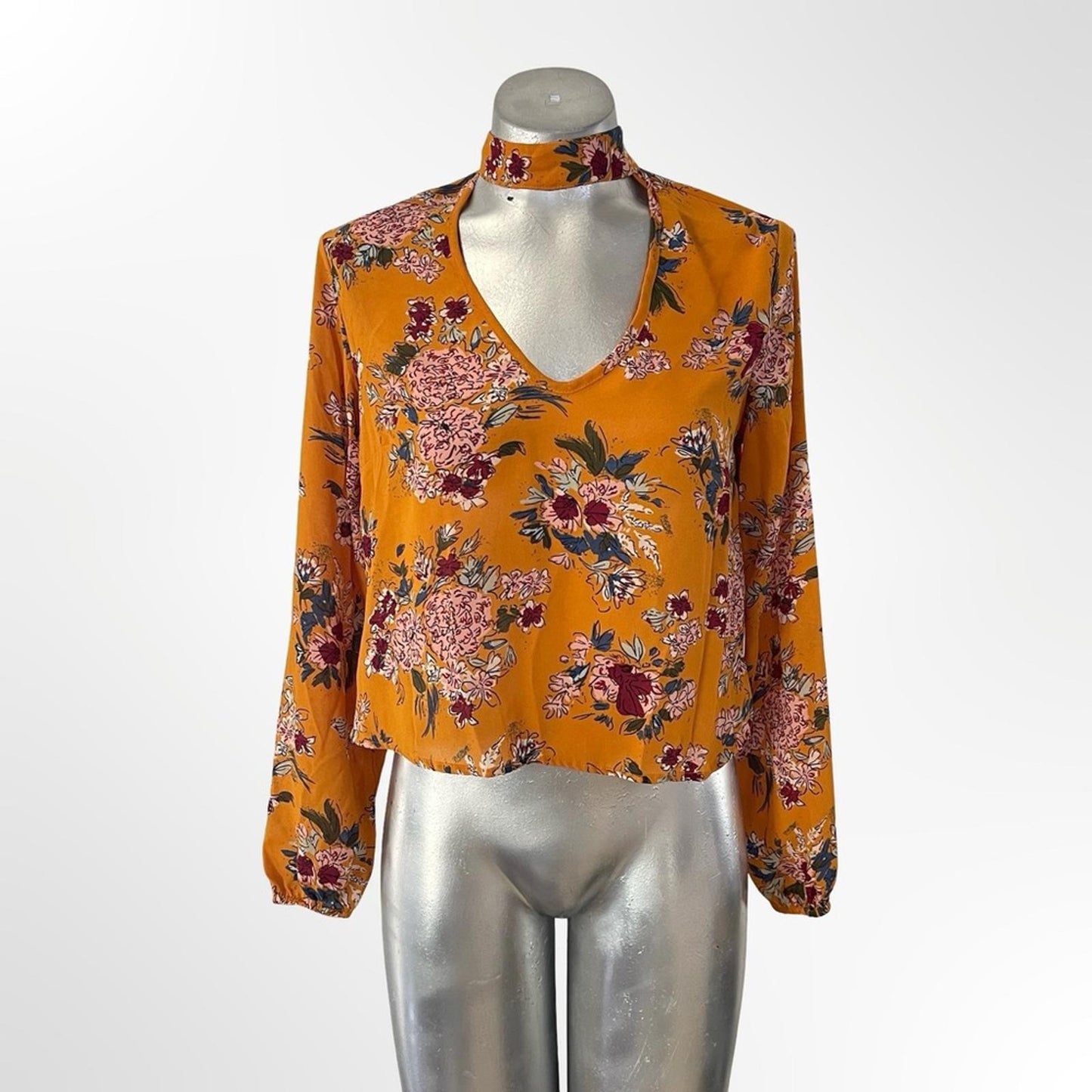 Live 4 Truth Mustard Floral Choker V-Neck Crop Blouse