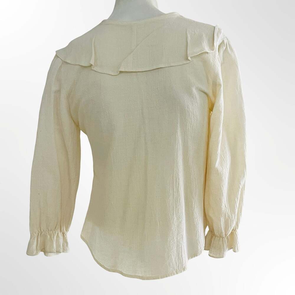 Vintage Ruffled Cream Long Sleeve Blouse with Peter Pan Collar